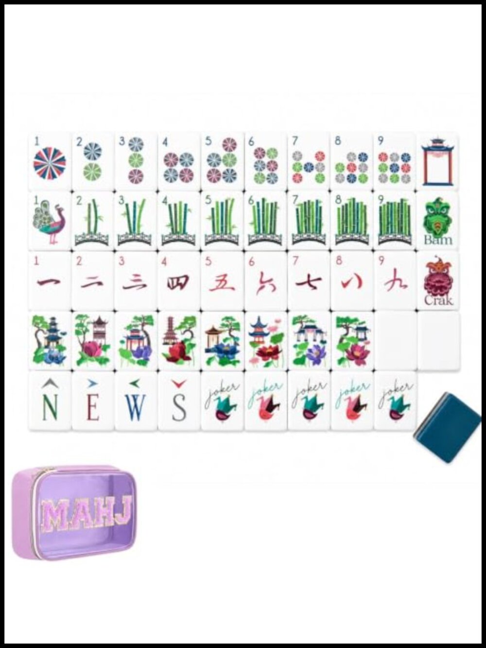 4 Layer Acrylic Mahjong Tile Set 160 Tiles with Carrying Bag for Travel Game
